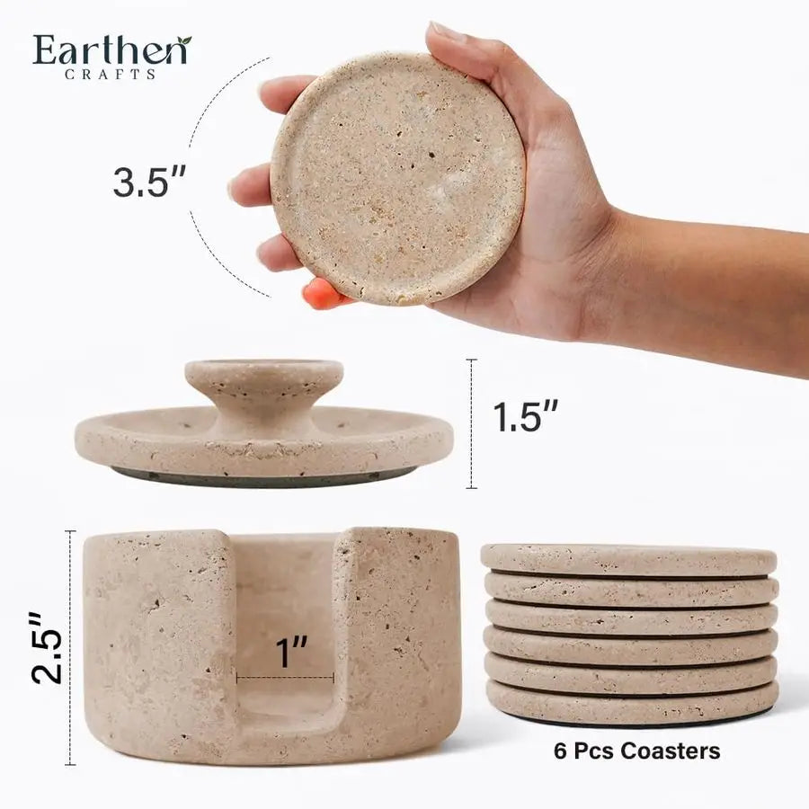 Stone Marble Coasters With Holder Lid