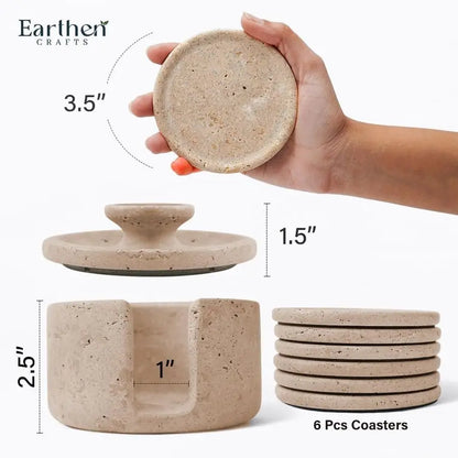 Stone Marble Coasters With Holder Lid