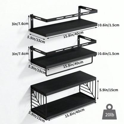 Rustic Wood Floating Bathroom Shelves With Towel Bar
