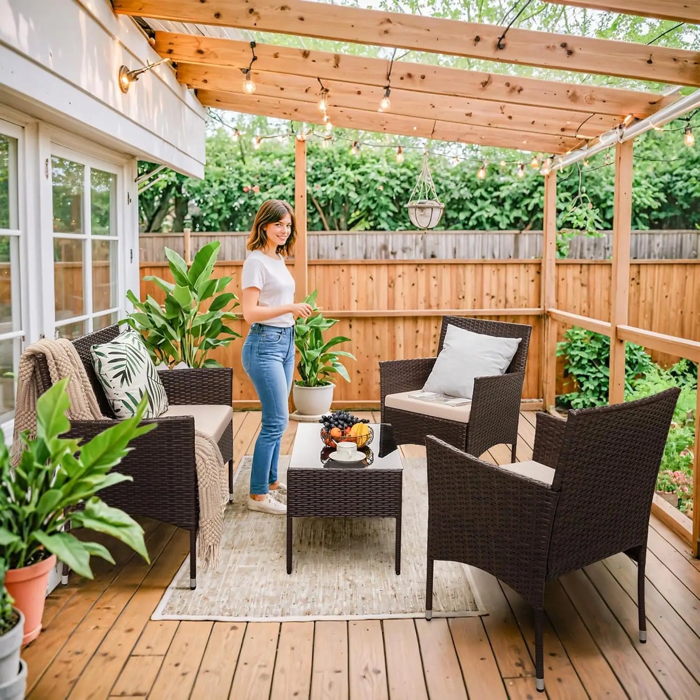 4-Piece Rattan Wicker Patio Furniture Set