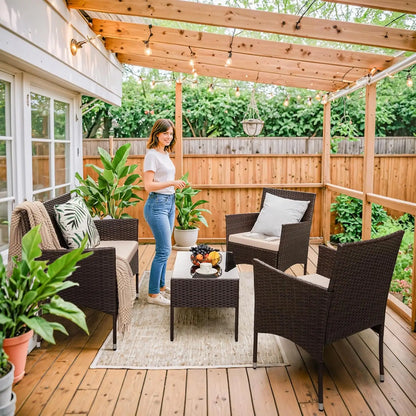 4-Piece Rattan Wicker Patio Furniture Set