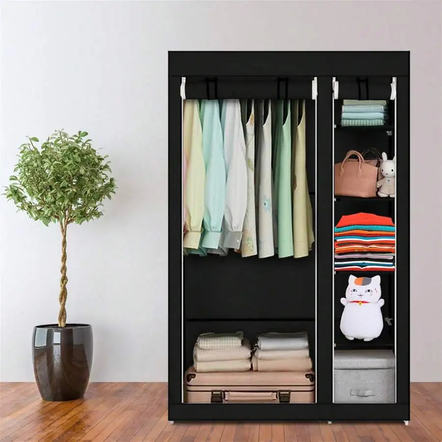 Portable Wardrobe Closet With Shelves And Clothes Rails