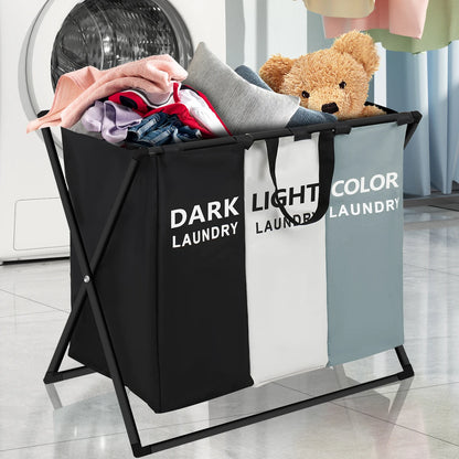 3-Section Divided Foldable Laundry Basket
