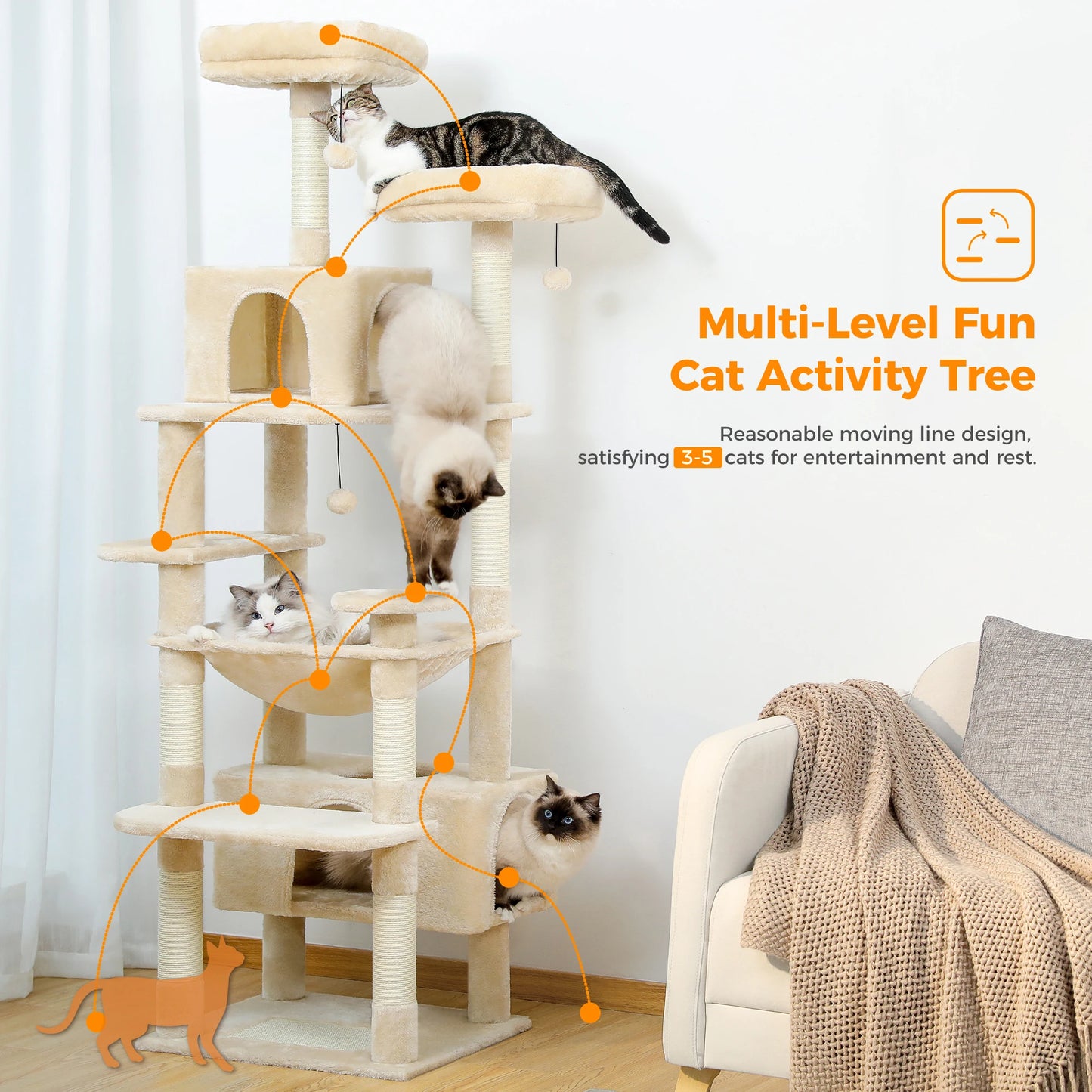 Large Cat Tree With Scratching Posts And Hammock