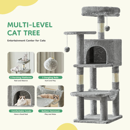 44in Cat Tree with Natural Sisal Scratching Posts for Indoor Cat