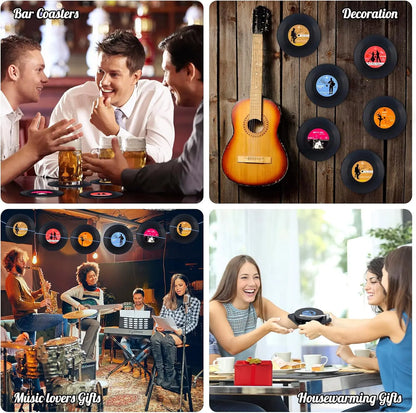 Retro Vinyl Record Coasters With Player Holder