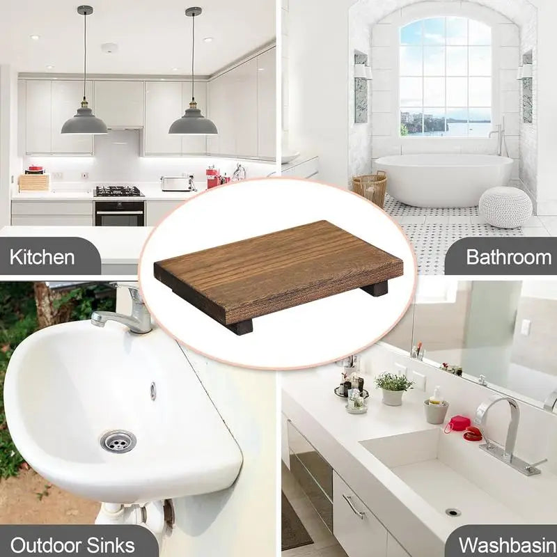 Wood Pedestal Soap Stand Countertop Tray