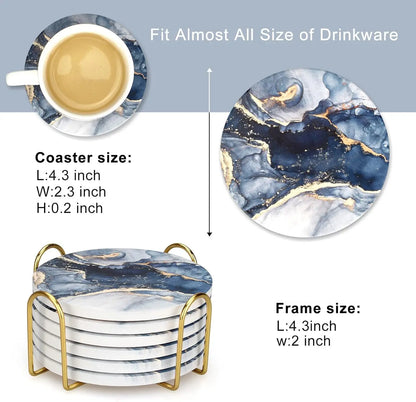 Ceramic Marble Coaster Set With Gold Holder