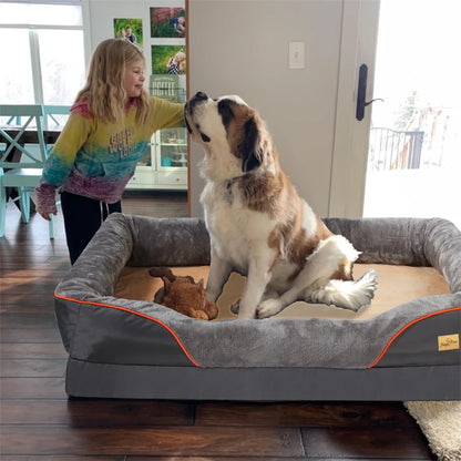 Jumbo Orthopedic Dog Bed with Memory Foam, Waterproof Cushion and Removable Cover