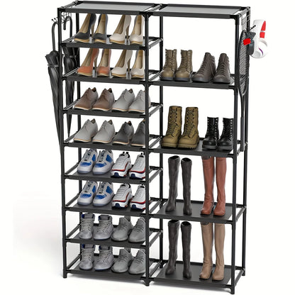 9-Tier Tall Shoe Rack With Hooks