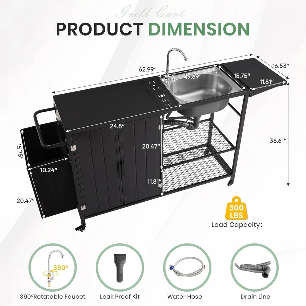 Outdoor Grill Table With Sink And Rolling Cart