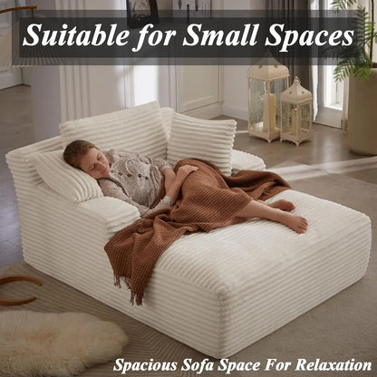 Oversized Chaise Lounge Chair with Pillows and Corduroy Fabric for Living Room or Bedroom