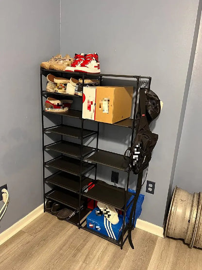 9-Tier Tall Shoe Rack With Hooks