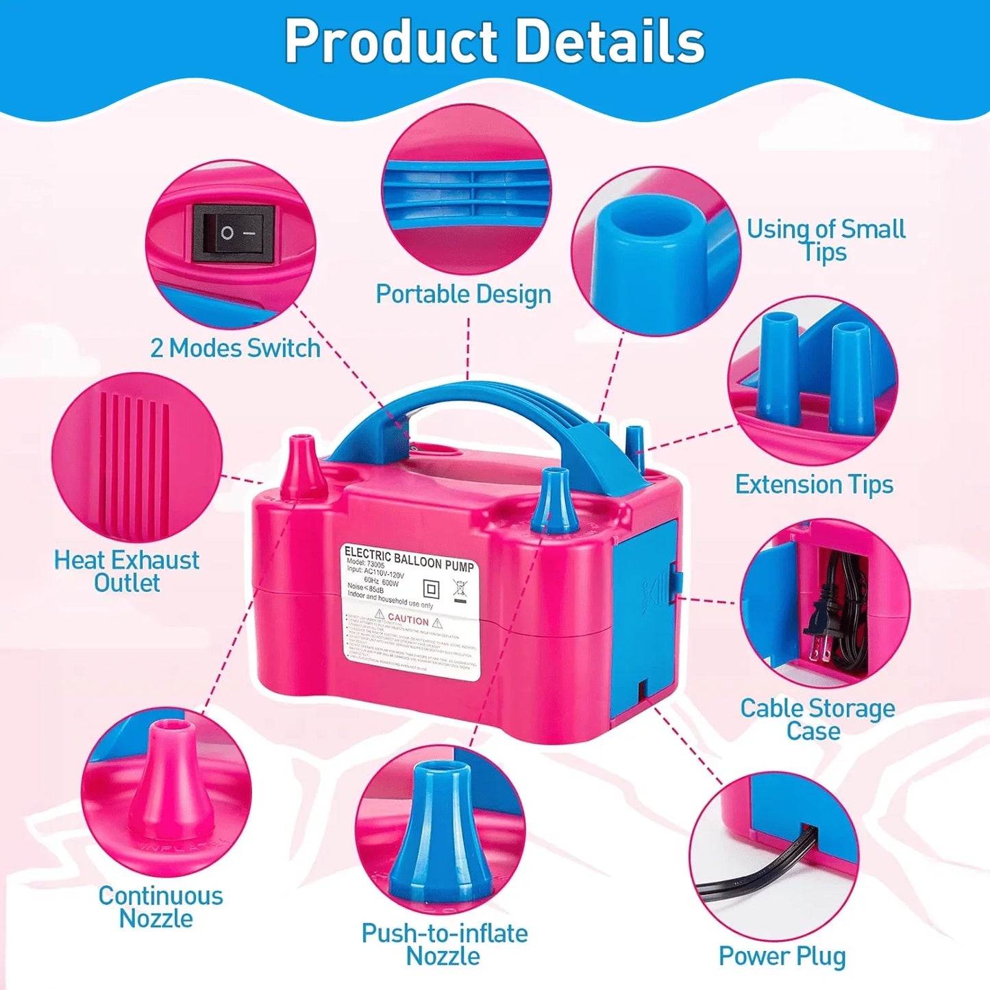 Electric Balloon Pump With Dual Nozzle