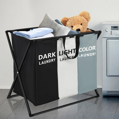 3-Section Divided Foldable Laundry Basket