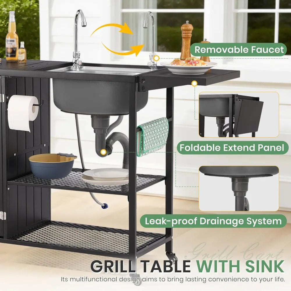 Outdoor Grill Table With Sink And Rolling Cart