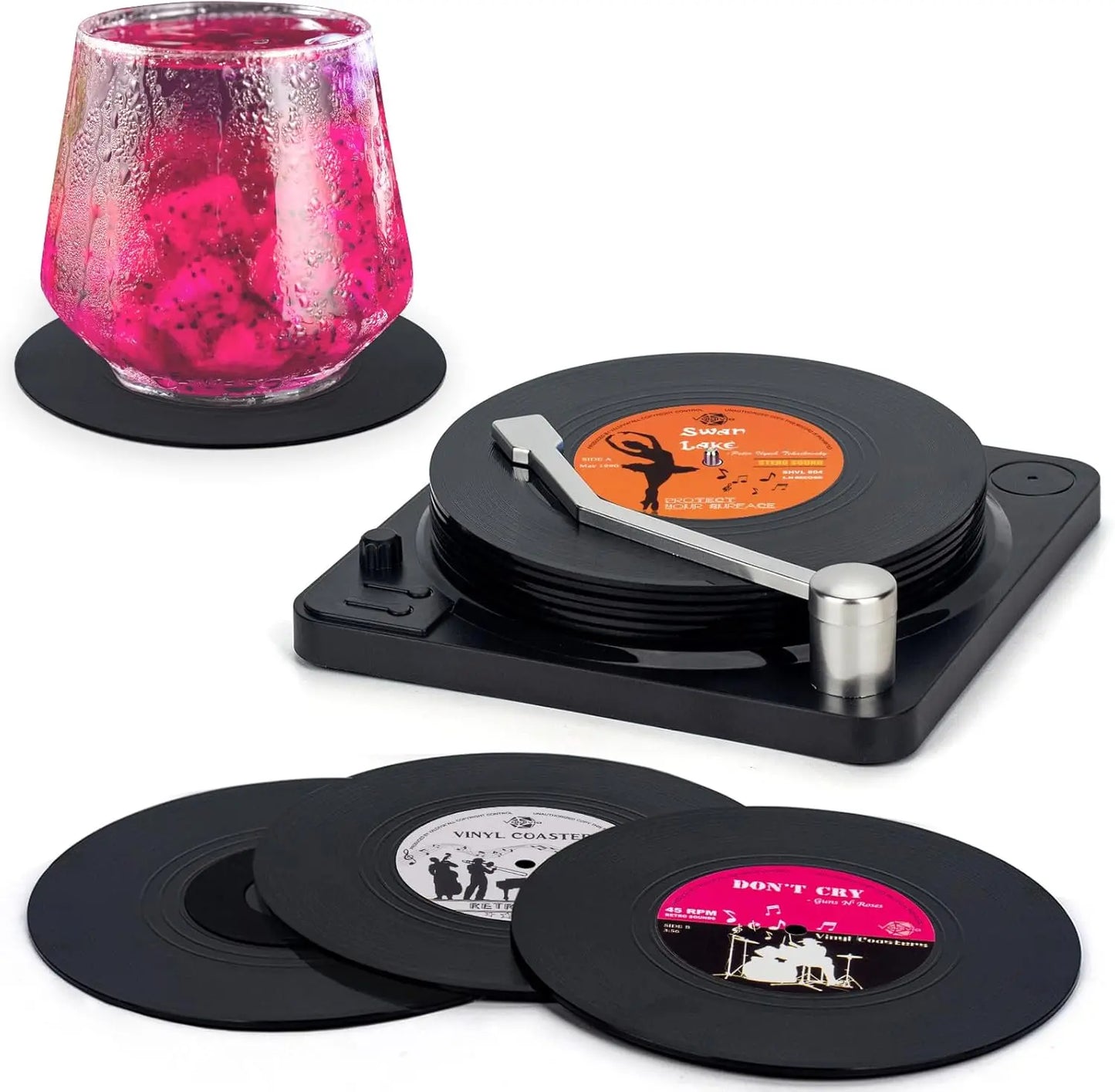 Retro Vinyl Record Coasters With Player Holder