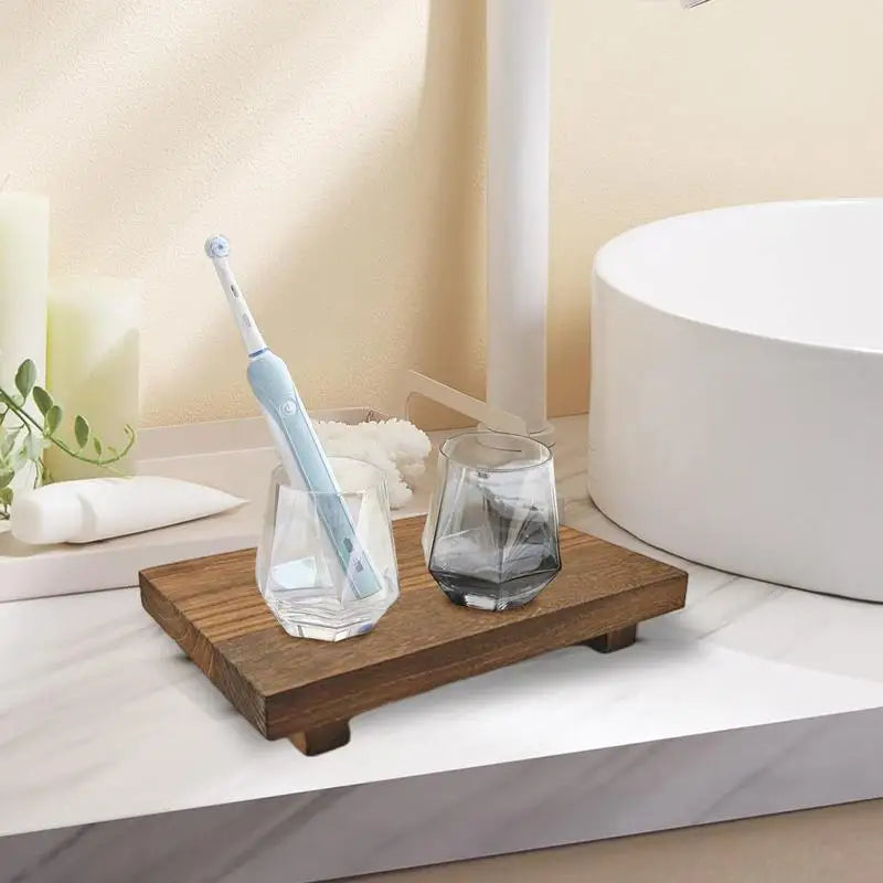 Wood Pedestal Soap Stand Countertop Tray