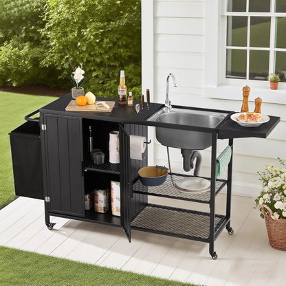 Outdoor Grill Table With Sink And Rolling Cart