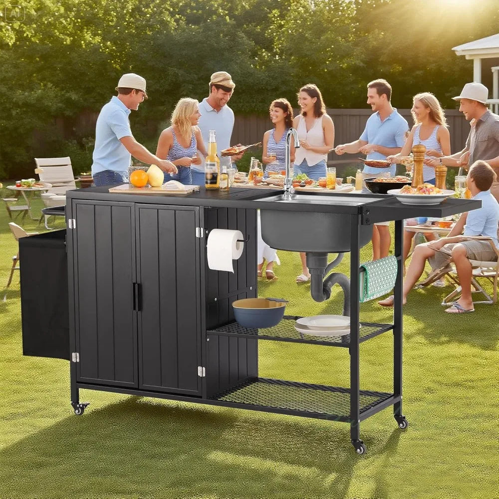 Outdoor Grill Table With Sink And Rolling Cart