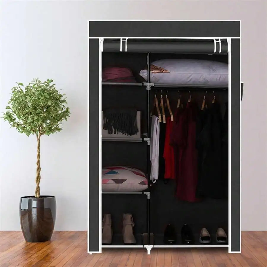 Portable Wardrobe Closet With Shelves And Clothes Rails