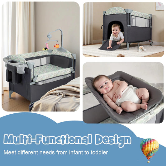 Baby Playard with Changing Table, Lockable Wheels and Music Box – Foldable Bedside Sleeper