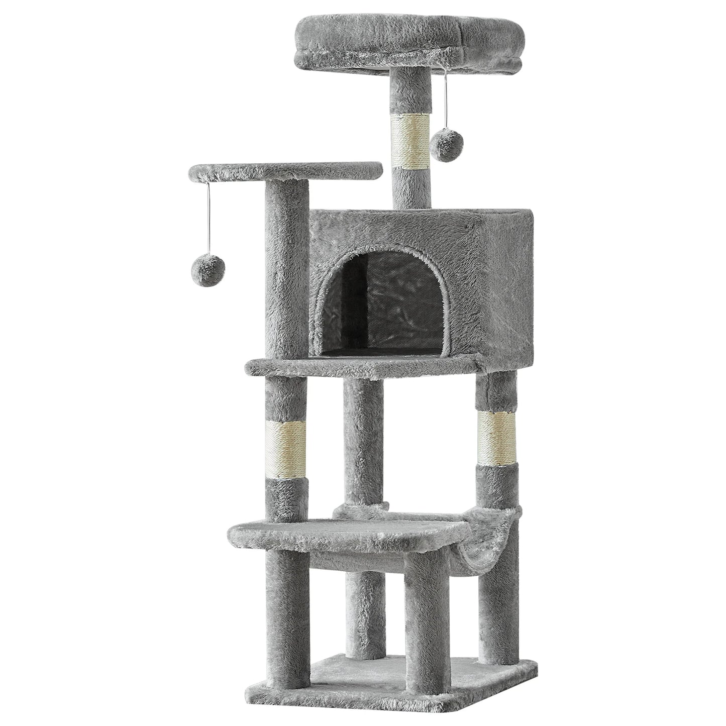 44in Cat Tree with Natural Sisal Scratching Posts for Indoor Cat