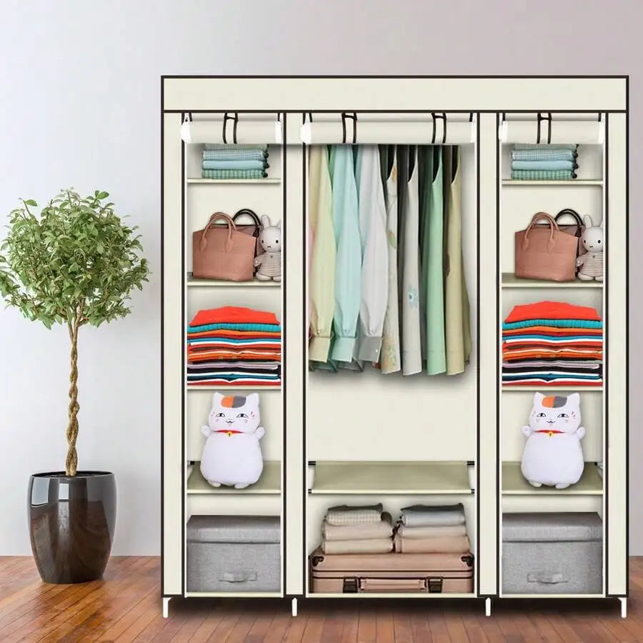Portable Wardrobe Closet With Shelves And Clothes Rails