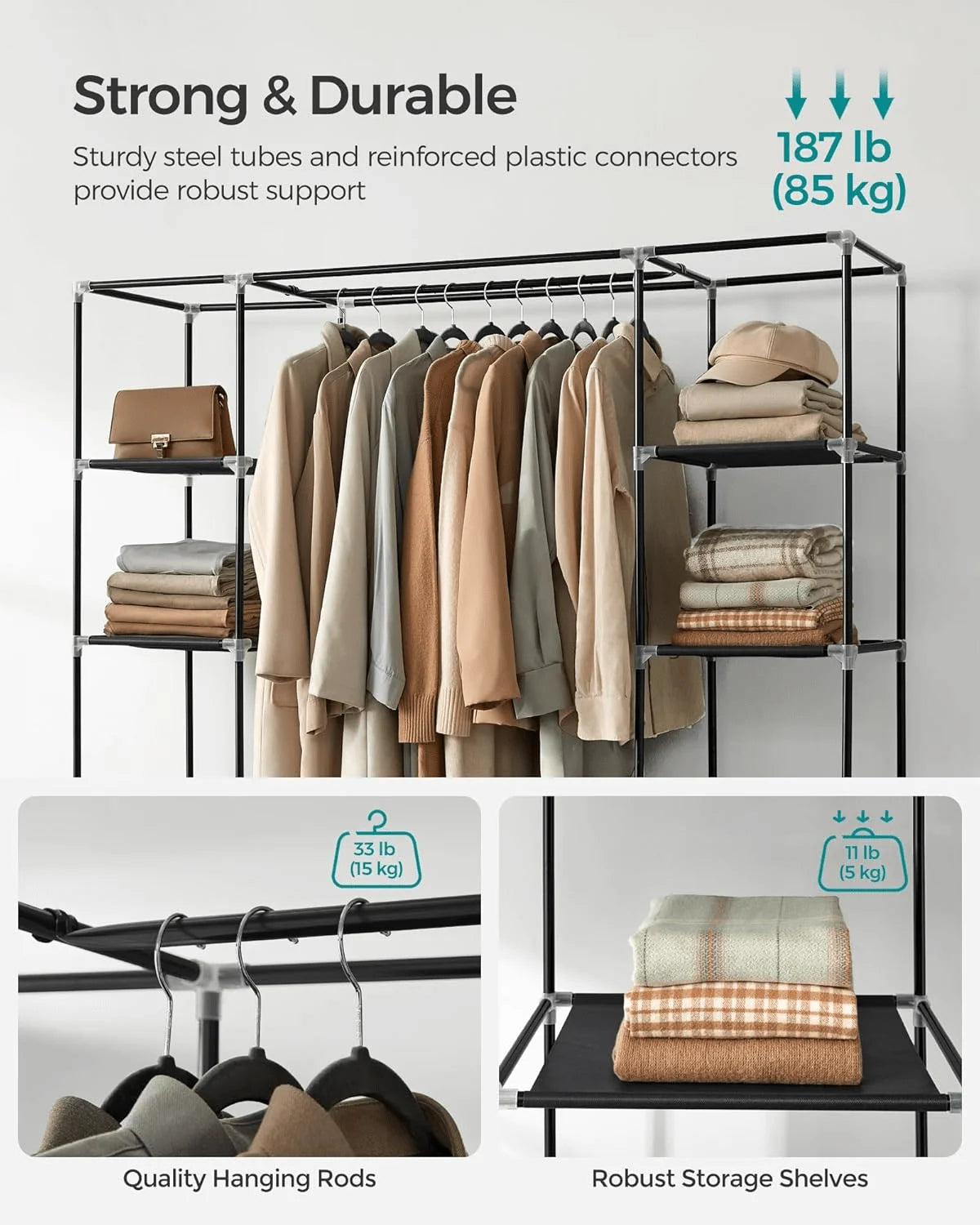 Portable Wardrobe Closet With Shelves And Clothes Rails