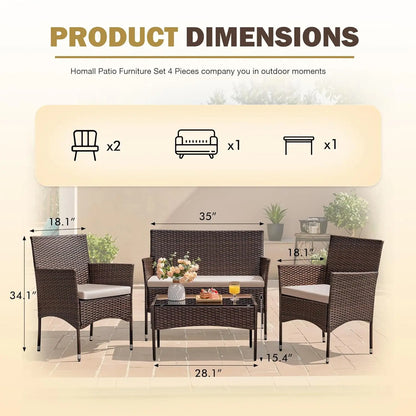 4-Piece Rattan Wicker Patio Furniture Set
