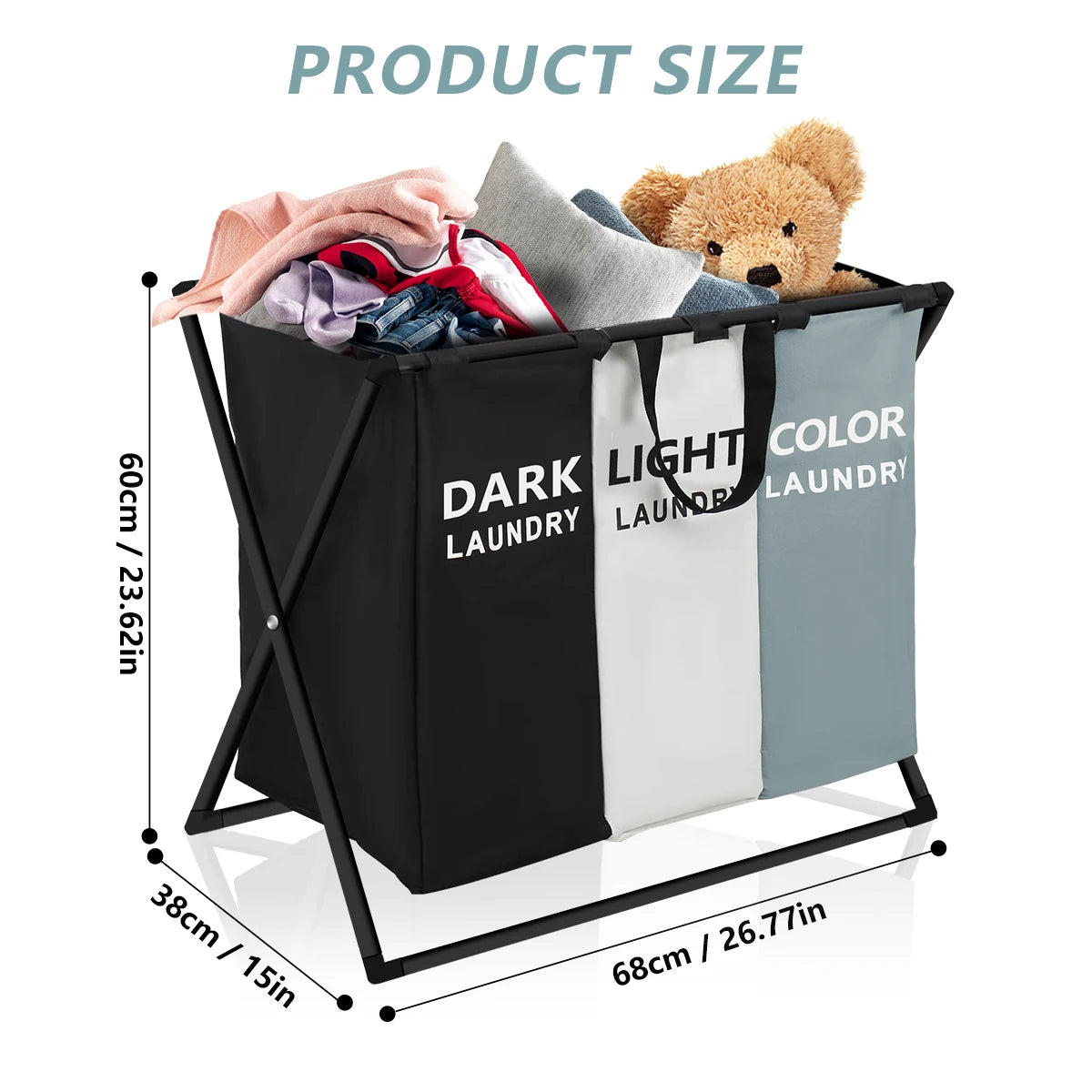 3-Section Divided Foldable Laundry Basket
