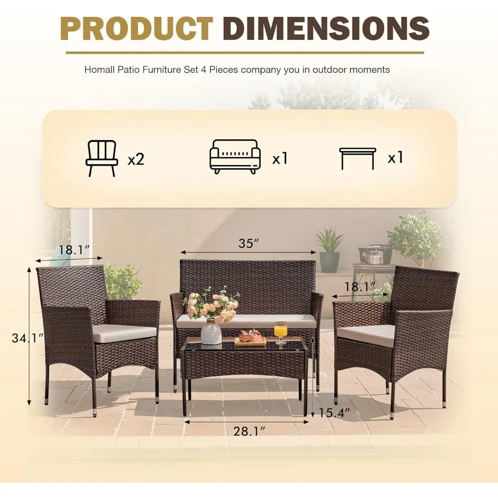 4-Piece Rattan Patio Furniture Set