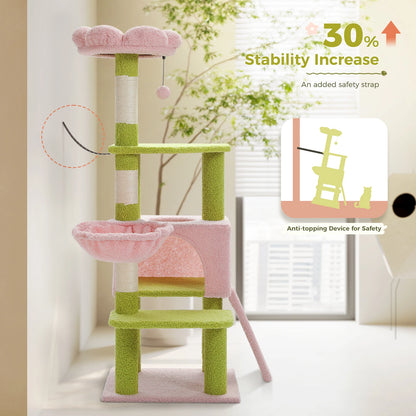Flower Cat Tree Multi-Level Cat Tower with Sisal Scratching Posts and Top Perch for Indoor Cats