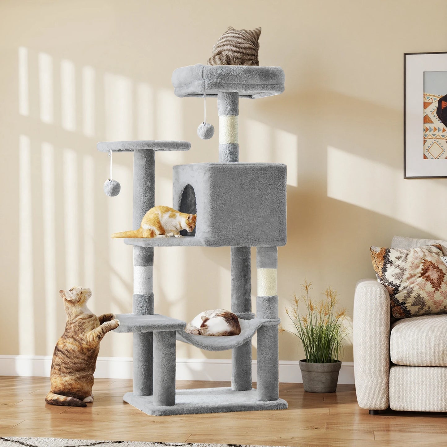 44in Cat Tree with Natural Sisal Scratching Posts for Indoor Cat