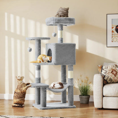 44in Cat Tree with Natural Sisal Scratching Posts for Indoor Cat