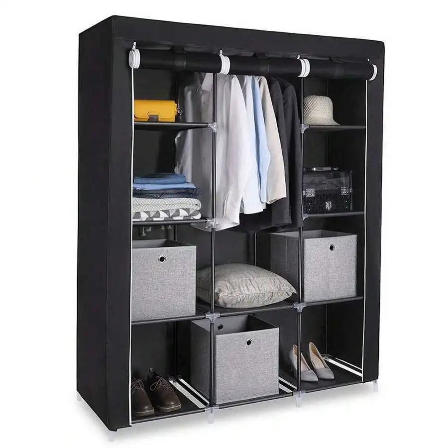 Portable Wardrobe Closet With Shelves And Clothes Rails