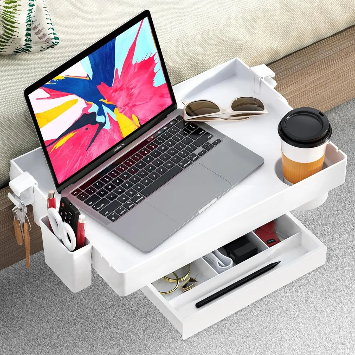 Foldable Bedside Nightstand Tray with Cup Holder